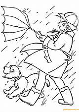 Coloring Rain Pages Dog Girl Kids Adults sketch template