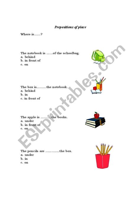 english worksheets object prepositions