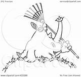 Rake Coloring Rhino Holding Illustration Line Pile Royalty Leaves Clipart Toonaday Rf sketch template