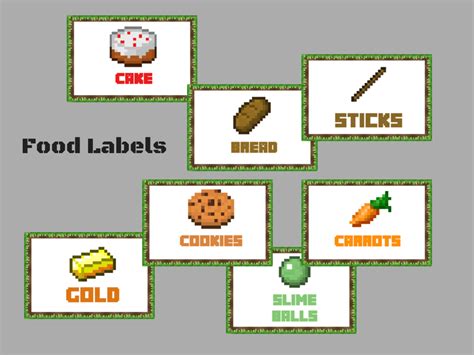 minecraft food labels magical printable