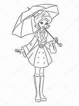 Umbrella Coloring Girl Pages Cartoon Autumn Stock sketch template