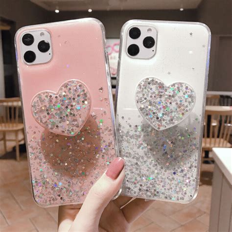 bling cute heart kickstand slim case cover for iphone 11 pro max xr 8 7
