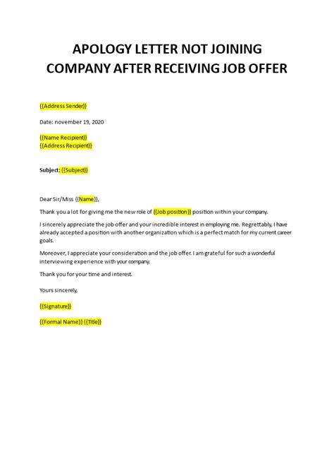 sample letter  declining  job offer  letter templates