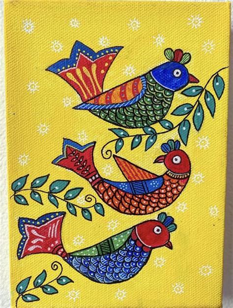 hand painted  canvas inspired  indian traditional folk art
