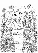 Topi Colorare Souris Adulti Coloriage Mouses Rat Mice Zentangl Justcolor Doodle Meditative Chapeau Magicienne Fleuri sketch template