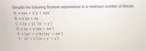 Solved Simplify The Following Boolean Expressions To A