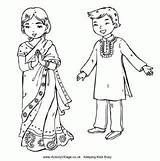 Colouring Indian Coloring Pages Children India Kids Around Diwali Girl Traditional Saree Activities Sheets Activity Costume Village Thinking Crafts Activityvillage sketch template