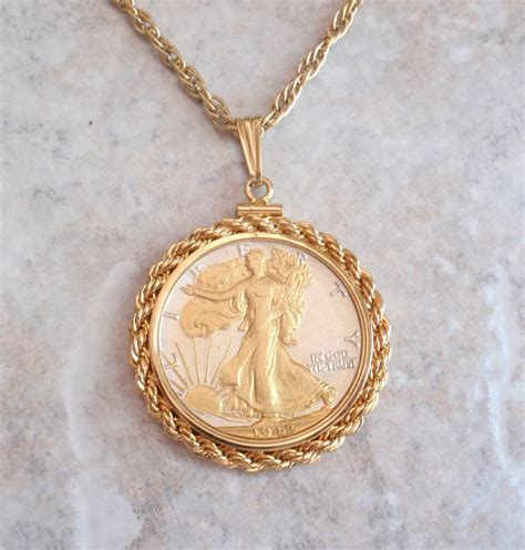 walking liberty  dollar necklace  gold plated silver etsy