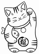 Cat Japanese Luck Good Drawing Lucky Coloring Chinese Pages Maneki Neko Money Vector Card Simple Work Digi Tattoo Kawaii Book sketch template