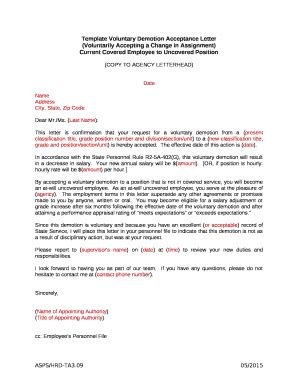 voluntary demotion letter   template pdffiller