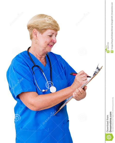 nurse writing on clipboard stock image image of adult