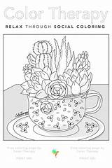 Coloring Therapy Pages Color Colortherapy Flower Printable Sheets Book Gift Drawings Spring sketch template