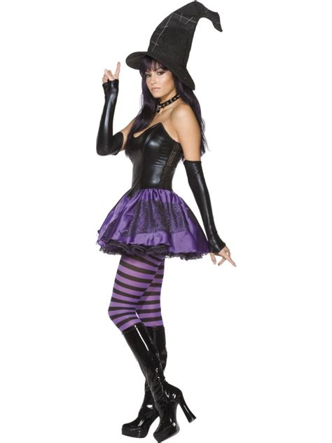 sexy wicked witch adult halloween fancy purple dress costume tights