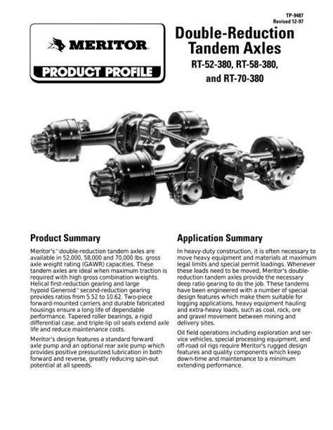 double reduction tandem axles truck  equipment differentials