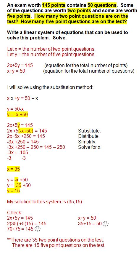 variable system  equations word problems worksheet answers