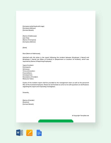 incident report letter template   letters