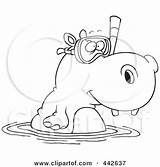 Hippo Cartoon Snorkeling Outline Toonaday Illustration Royalty Rf Clip Clipart Snorkeler Fish Boy sketch template