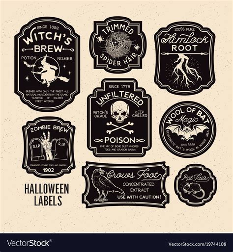 halloween bottle labels potion labels vector illustration
