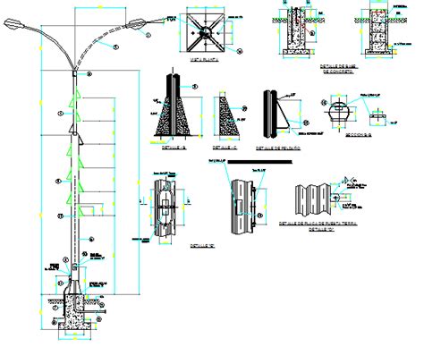 electric installation details  street light pole dwg file cadbull