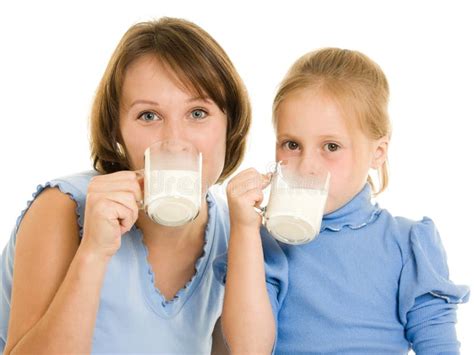 Mom And Daughter Drink Milk Stock Image Image Of Face Smiling 21011971
