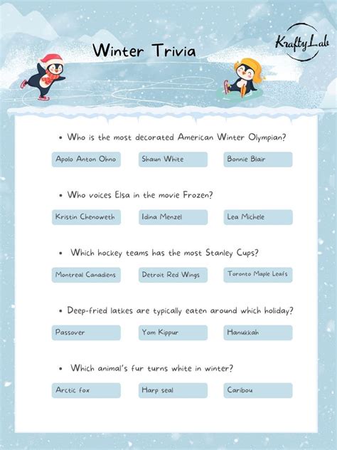 fun winter trivia questions  answers  work