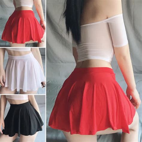 Women Micro Mini Skirt Sexy Sheer See Through Skirts A Line Pleated
