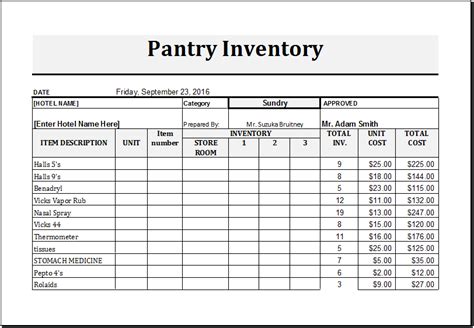 ms excel printable pantry inventory template excel templates