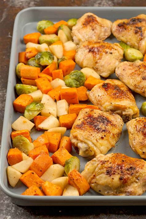 sheet pan chicken thighs  fall veggies