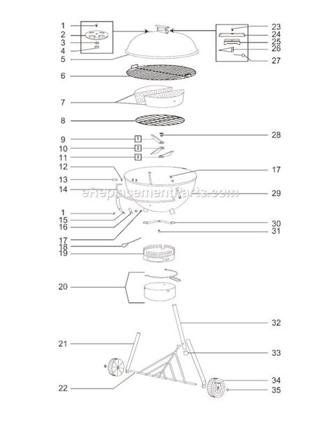 weber  parts list  diagram ereplacementpartscom kettle grills weber kettle weber