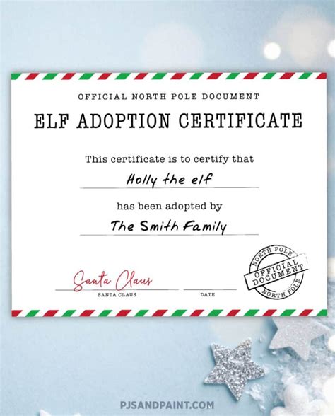 official elf adoption certificate  elf   shelf printables