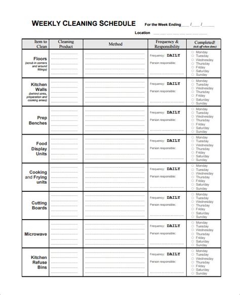 cleaning schedule template template business