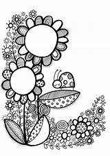 Coloring Doodle Pages Flower Drawing Drawings Zentangle Doodles Adult sketch template