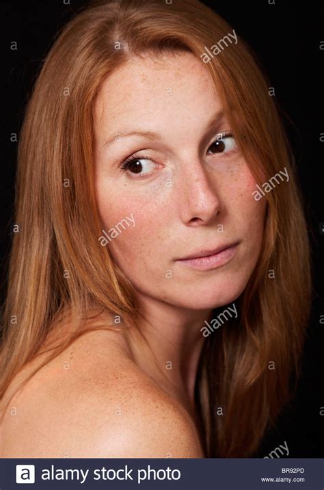 English Woman With Natural Red Hair And Freckles Stock