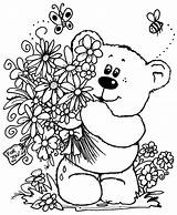 Coloring Flowers Pages Bouquet Printable Bear sketch template
