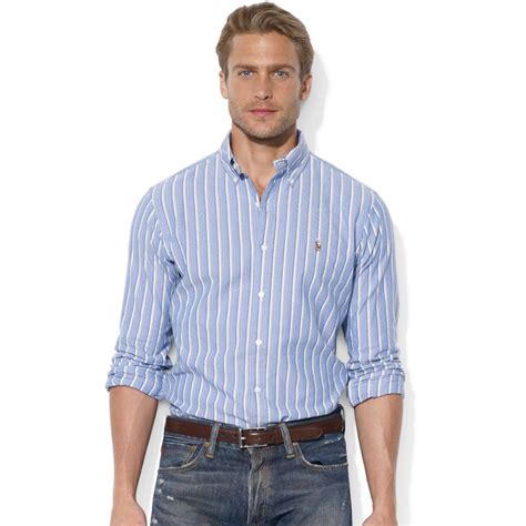 ralph lauren classic fit long sleeve striped cotton oxford shirt