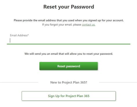 Forgot Password – Project Plan 365