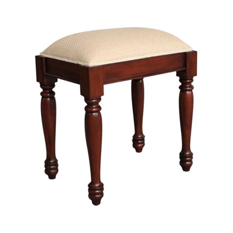 solid mahogany wood bedroom stool  beige fabric antique
