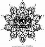 Mandala Eye Music Seeing Round Occult Alchemy Coloring Pages Pattern Ornate Vector Adults Cover Book Astrology Shirt Boho Mystic Concept sketch template