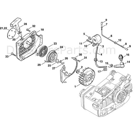 stihl ms  chainsaw mst parts diagram ignition system rewind starter