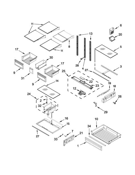 shelf parts diagram parts list  model wrfsdaw whirlpool parts refrigerator parts