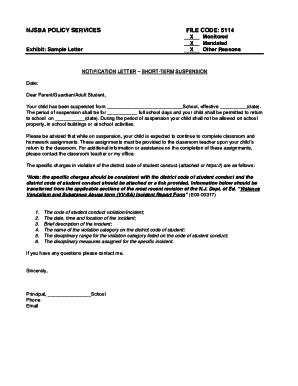 sample suspension letter  misconduct  student pdffiller