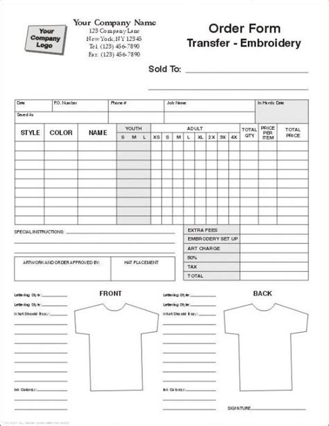 order form  shirt design template order form template