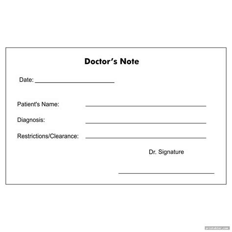 blank printable doctor note form