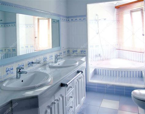 classic blue bathroom interior tiles decoration stock photo