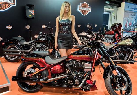 Undefined Beautiful Girl Represents Red Harley Davidson