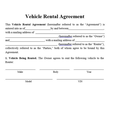 editable vehicle rental lease agreement car rental etsy