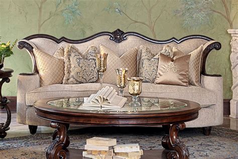 victoria palace wood trim sofa pale gold aico furniture