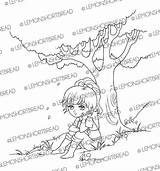 Etsy Digi Stamp Digital Coloring Nature Country Tree Pages Sitting Under Girl Summer Sold sketch template