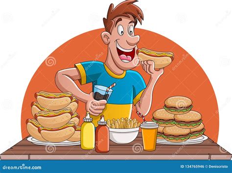 fat man eating junk food stock illustration cartoondealercom