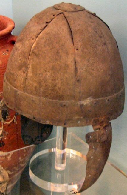 spangenhelmet housed  leiden museum   deir el medinah  century ad skull helmet